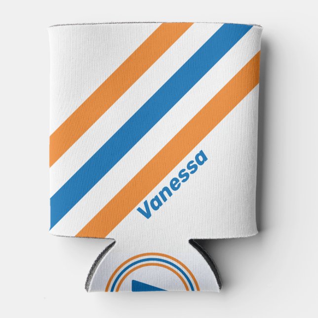 Retro New Amsterdam Stripes with Name Can Cooler (Front)