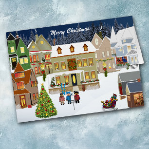 Retro New England Village Christmas Greeting Card