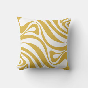 Retro New Groove Trippy Abstract Mustard and White Cushion