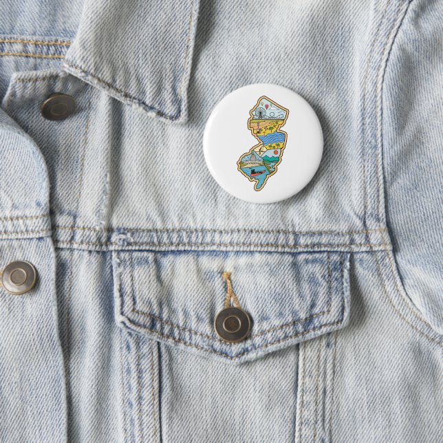 Retro New Jersey Cape May Atlantic City Souvenir 6 Cm Round Badge (In Situ)