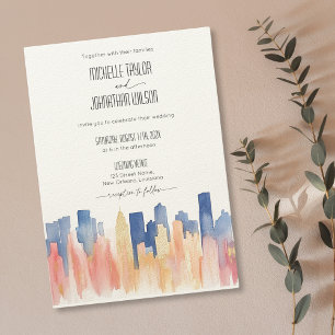 Retro New Orleans Destination Wedding Watercolor Invitation