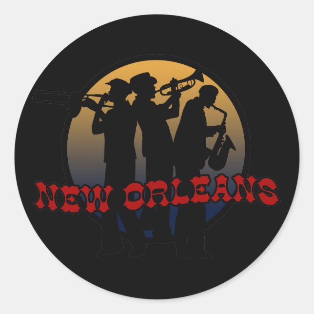 Retro New Orleans Jazz Classic Round Sticker (Front)