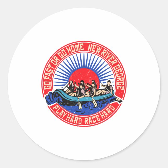 Retro New River George Rafting _1  Classic Round Sticker (Front)