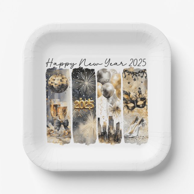 Retro New Year 2025 Paper Plate (Front)