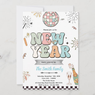 Retro new year party invitation