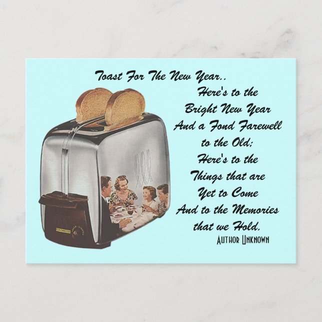 Retro New Year Pun Postcard Vintage Toast Toaster (Front)