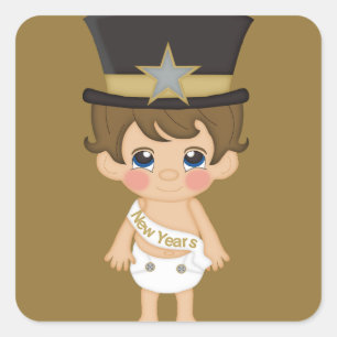 Retro New Years Baby New Year Square Sticker