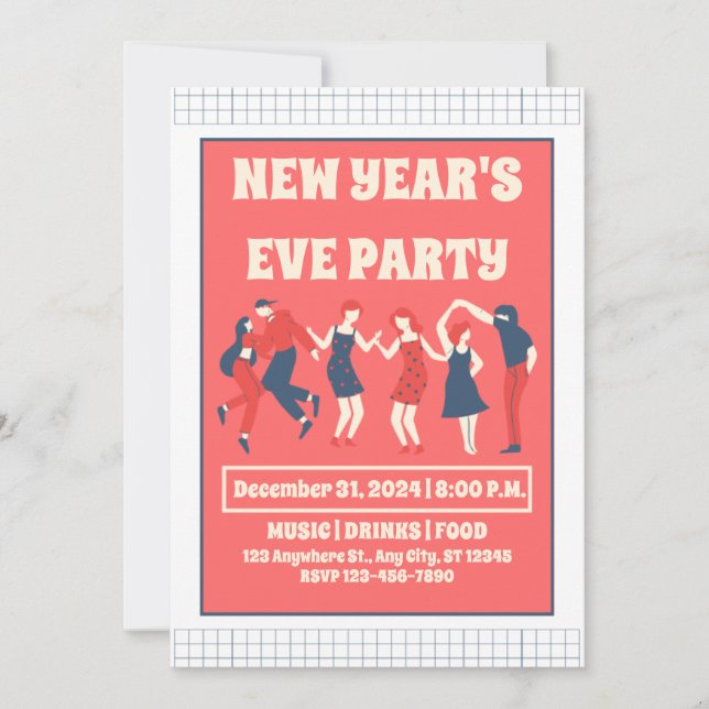 Retro New Year's Eve Party Invitation (Front)