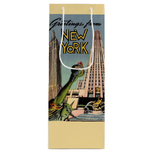 Retro New York City Greeting Wine Gift Bag