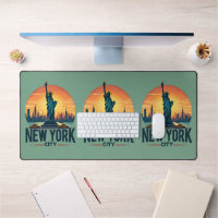 Retro New York City Skyline with Statue of Liberty