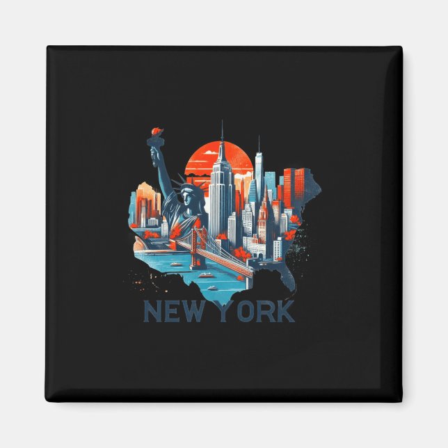 Retro New York Skyline Silhouette _1  Magnet (Front)