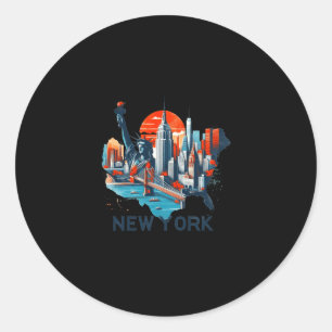 Retro New York Skyline Silhouette  Classic Round Sticker