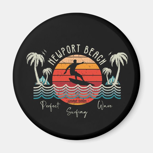 Retro Newport Beach Surfing  Magnet (Front)