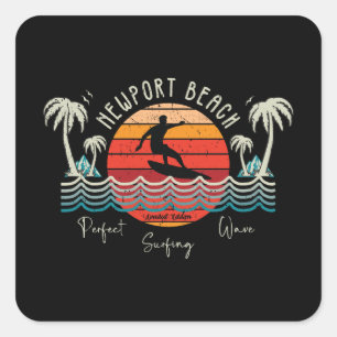 Retro Newport Beach Surfing Square Sticker