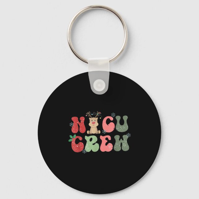 Retro Nicu Crew Christmas Lights Reindeer Neonatal Key Ring (Front)