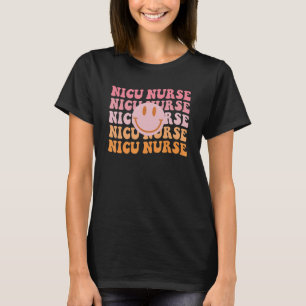 Retro Nicu Nurse Smiling Face Neonatal Icu Nurse L T-Shirt