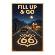 Retro Night Highway Route 66 Vintage Art
