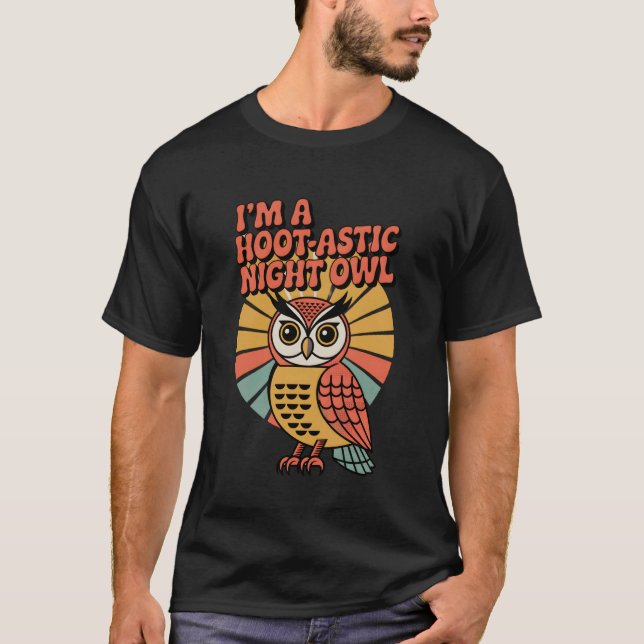Retro Night of Owl Funny Owl Lover Tee (Front)