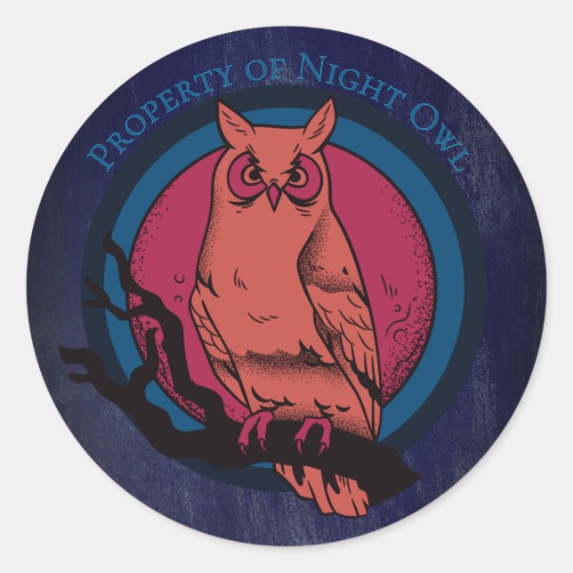 Retro Night Owl & Moon Spectrum Circle Sticker (Front)