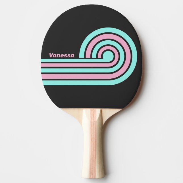 Retro Night Prism Curl Stripes with Name Ping Pong Paddle (Front)