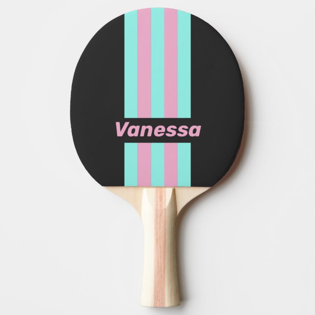 Retro Night Prism Pin Stripes with Name Ping Pong Paddle (Front)