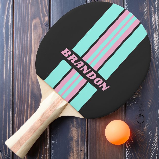 Retro Night Prism Rally Stripe with Name Ping Pong Paddle (Creator Uploaded)