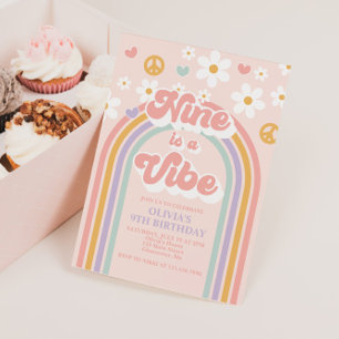 Retro Nine is a Vibe Rainbow 9th Birthday Invitation