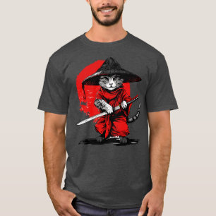 Retro Ninja Samurai Cat Katana Cat Sword Ukiyoe Ro T-Shirt