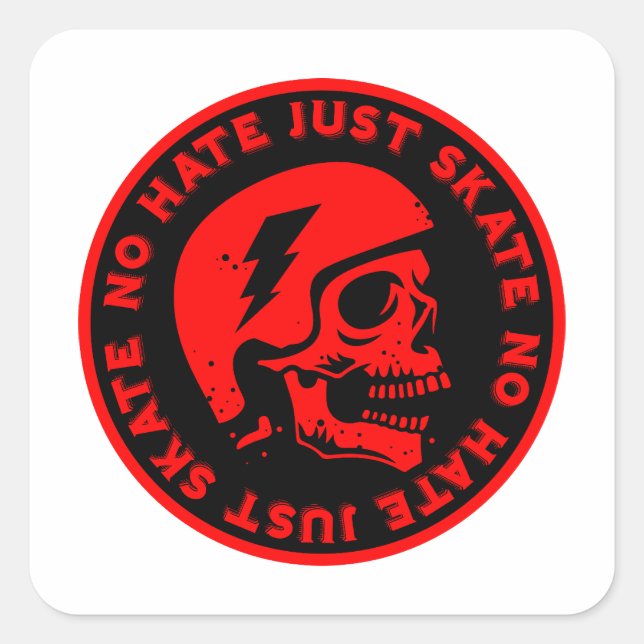 Retro no Hate Just Skate Skull Square Sticker (Front)