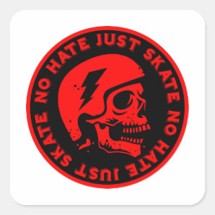 Retro no Hate Just Skate Skull Square Sticker