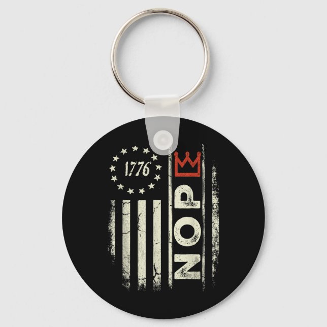 Retro No Kings Protest Sign Vertical American Flag Key Ring (Front)