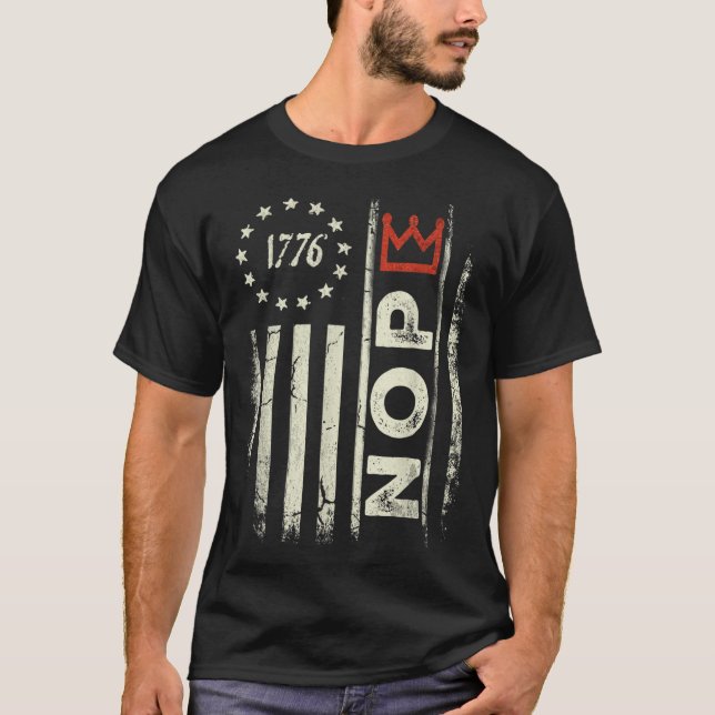 Retro No Kings Protest Sign Vertical American Flag T-Shirt (Front)