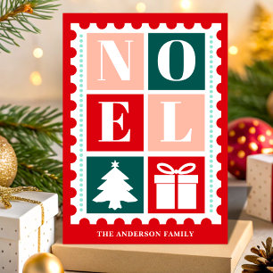 Retro Noel Christmas Postage Stamp Holiday Card