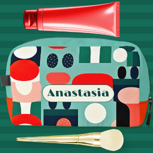Retro Nordic Pattern on Aqua Green Cosmetics Bag