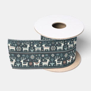 Retro Nordic Reindeer Pattern Satin Ribbon