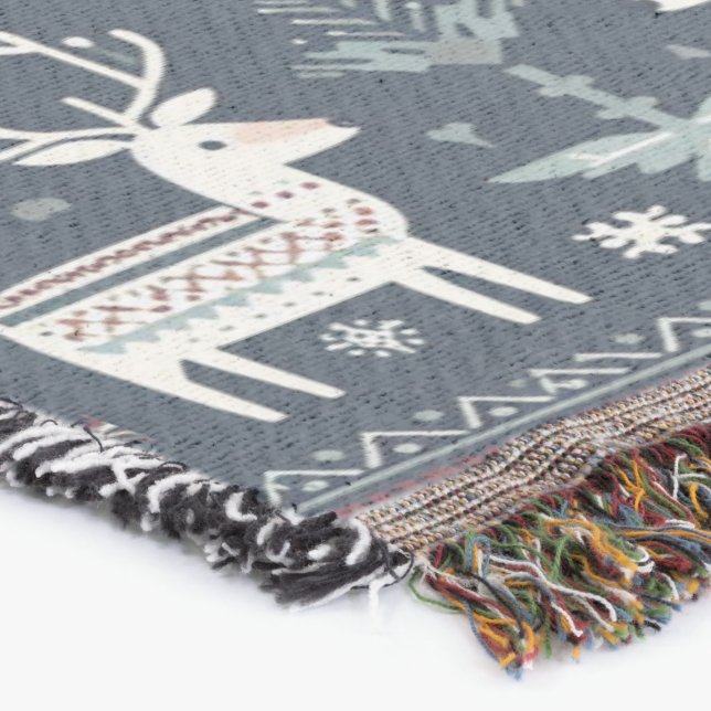 Retro Nordic Reindeer pattern Throw Blanket (Corner)