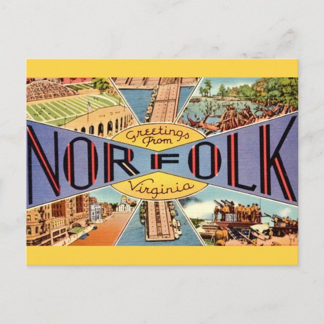 Retro Norfolk VA Postcard  (Front)