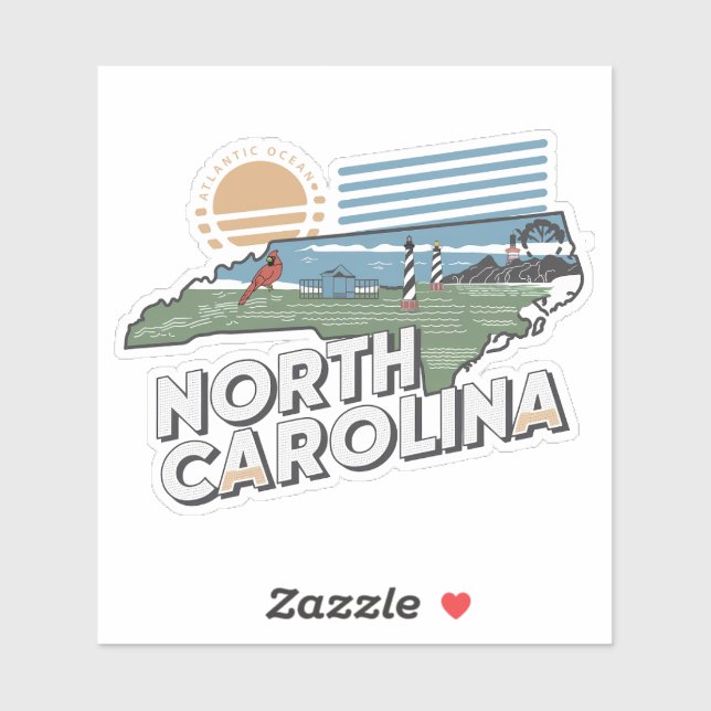 Retro North Carolina State Car Sticker (Sheet)