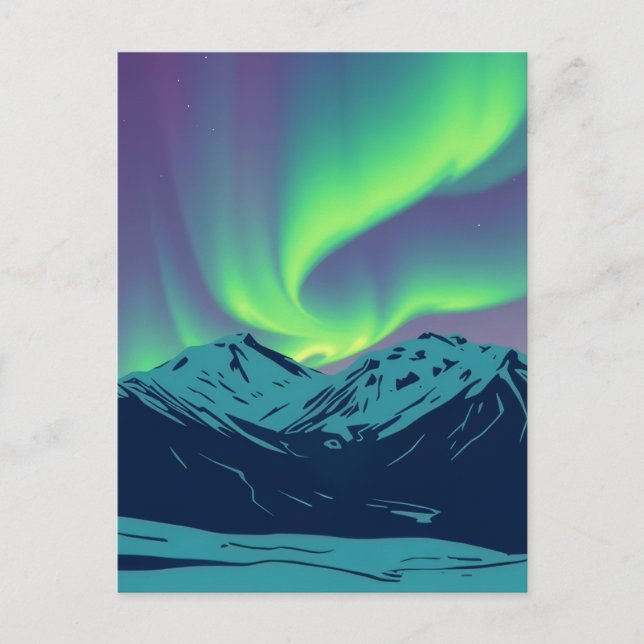 Retro Northern Lights Aurora Borealis Mountain Postcard (Front)