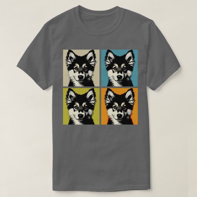 Retro Norwegian Elkhound Art Cute Puppy T-Shirt (Design Front)