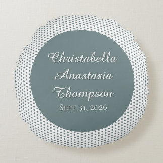 Retro Nostalgic Green Polka Dot Birth Stats Round Cushion