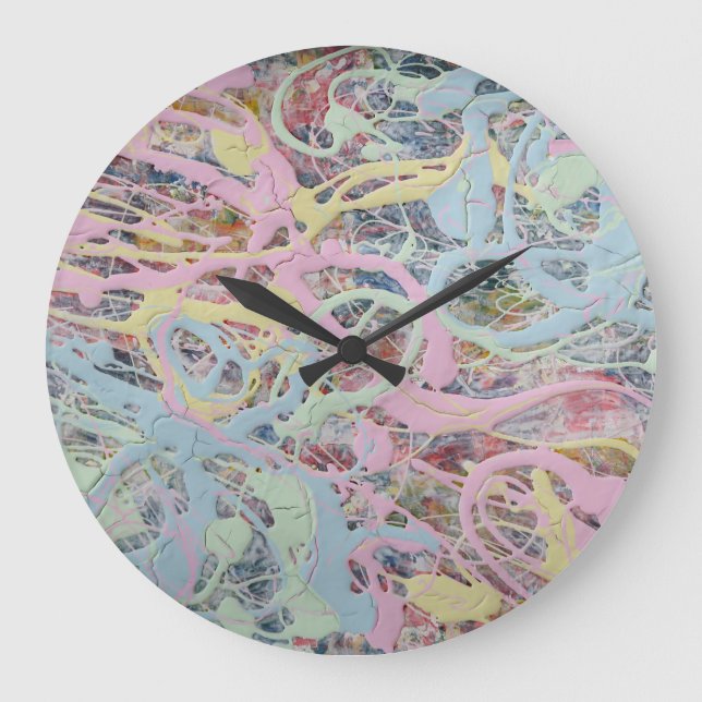 Retro Nouveau art Deco inspired pastel abstract Large Clock (Front)