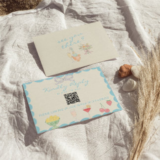 Retro Nouveau Art Hand Drawn QR Code Wedding RSVP Card