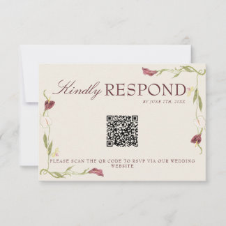 Retro Nouveau Art Vintage Floral QR Code Wedding RSVP Card