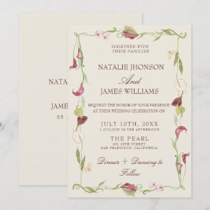 Retro Nouveau Art Watercolor Floral Wedding Invitation