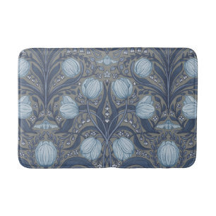 Retro Nouveau Tulips in blue and pewter Bath Mat