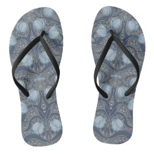 Retro Nouveau Tulips in blue and pewter Jandals