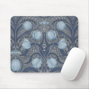 Retro Nouveau Tulips in blue and pewter Mouse Pad
