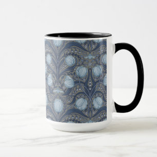 Retro Nouveau Tulips in blue and pewter Mug