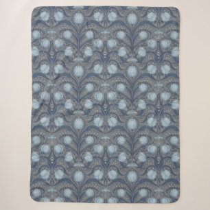 Retro Nouveau Tulips in blue and pewter Sherpa Blanket
